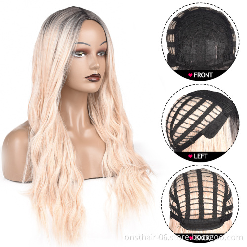 613 Loose Water Wave Wig Ombre Blonde Long Wavy Heat Resistant Synthetic Hair Weave Wigs For Women Use and Cosplay